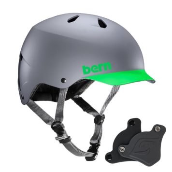 Bern Watts H20 Water Helmet Kitesurfing Hard Hat Matte Grey With Neon Green Brim With Earpads