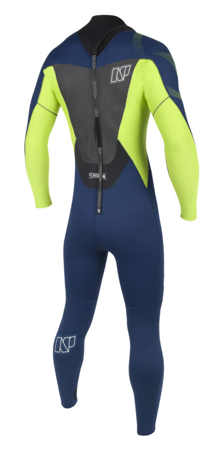 2017 NP Rise 3/2 Backzip Kiteboarding Wetsuit Navy/Lime Back