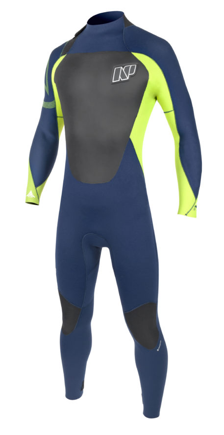 NP Rise 3/2 Backzip Kiteboarding Wetsuit Navy/Lime Front