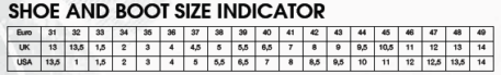 2013 Mystic Boot Sizing Chart