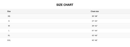 2020 Neil Pryde Mens Tops Sizing Chart