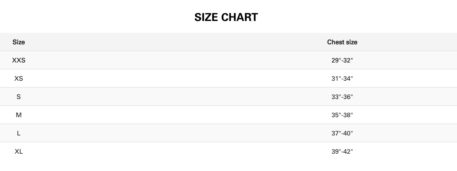 2020 Neil Pryde Womens Tops Sizing Chart