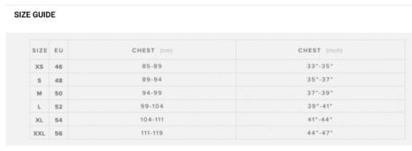 2021 Mystic Impact Vest Sizing Chart