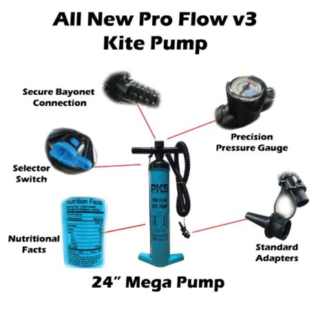 PKS Pro Flow V3 MEGA Kite Pump 24" for Kiteboarding SUP with features