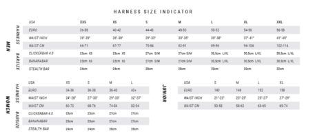 2021 Mystic Harness and Bar Sizing Chart