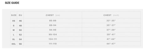 2021 Mystic Impact Vest Sizing Chart