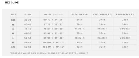 2021 Mystic Kiteboarding Harness Sizing Chart