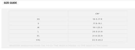 Mystic Kiteboarding Glove Sizing Chart
