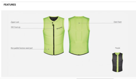 2021 Mystic Star Kiteboarding Front Zip Impact Vest Features