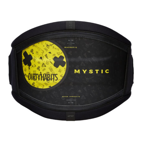 2022 Mystic Majestic 'Dirty Habits' Kiteboarding Waist Harness Black/Yellow Back