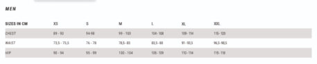 Mystic Mens Apparel Sizing Chart