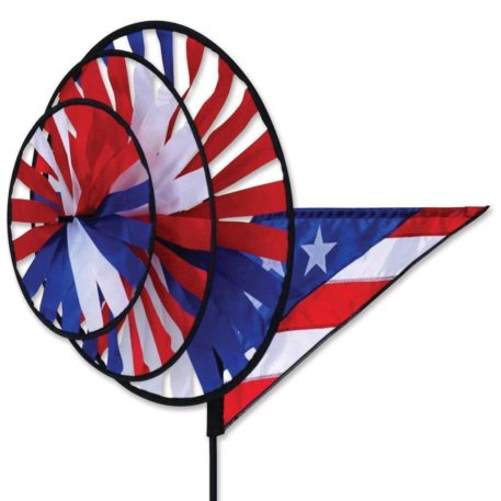 Patriotic Triple Spinner Yard Garden Ground Wind Spinner